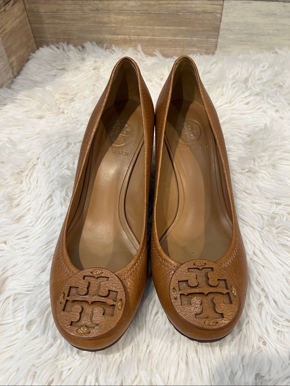 Tory Burch Sally wedge pumps.